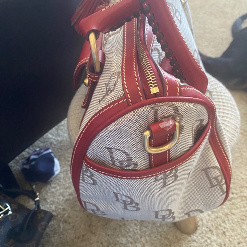 Dooney & Bourke jacquard logo Florentine signature canvas satchel red trim new - Picture 2 of 6